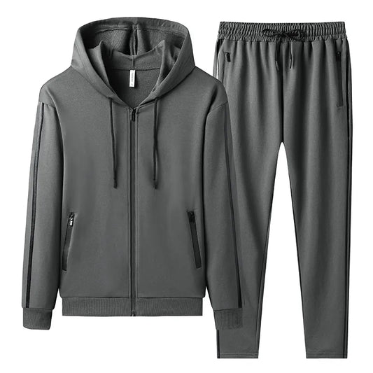 Autumn Streetwear: Solid Color 2-Piece Tracksuit for Men